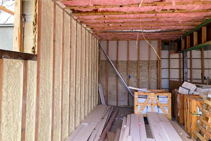 Wall cavities insulated during a renovation