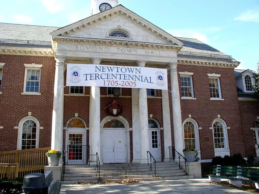 Edmond Town Hall on Main Street in Newtown, Connecticut