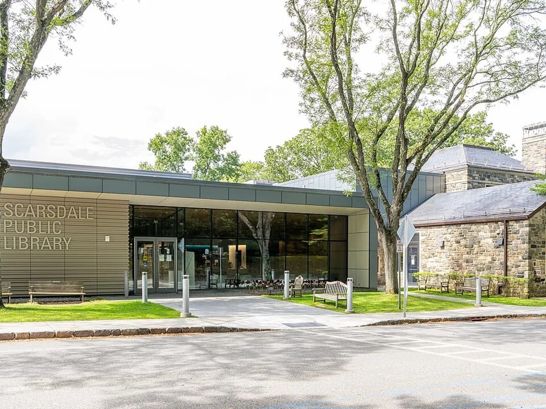 The Scarsdale Public Library on a summer day in Scarsdale, New York